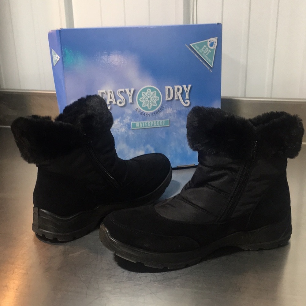 New Easy Dry Waterproof Black Faux Fur Winter Boots